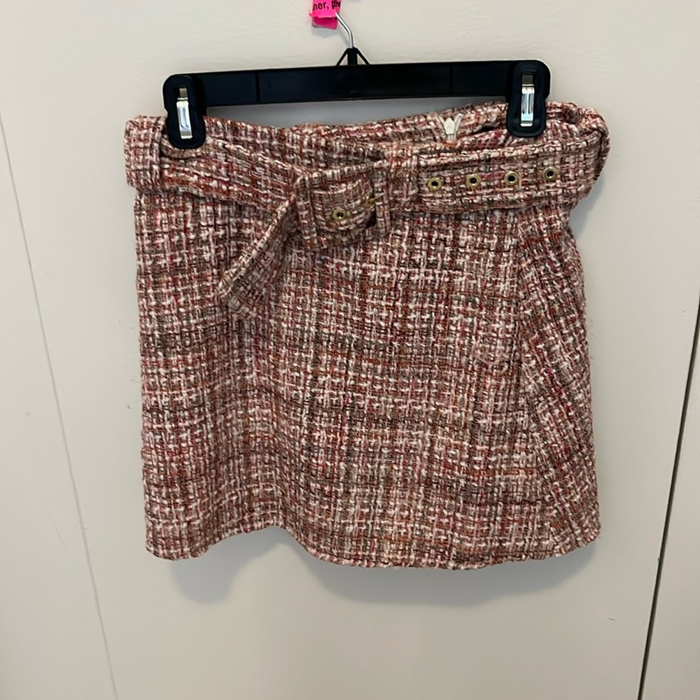 Zara Tweed Pink Belted Mini Skirt